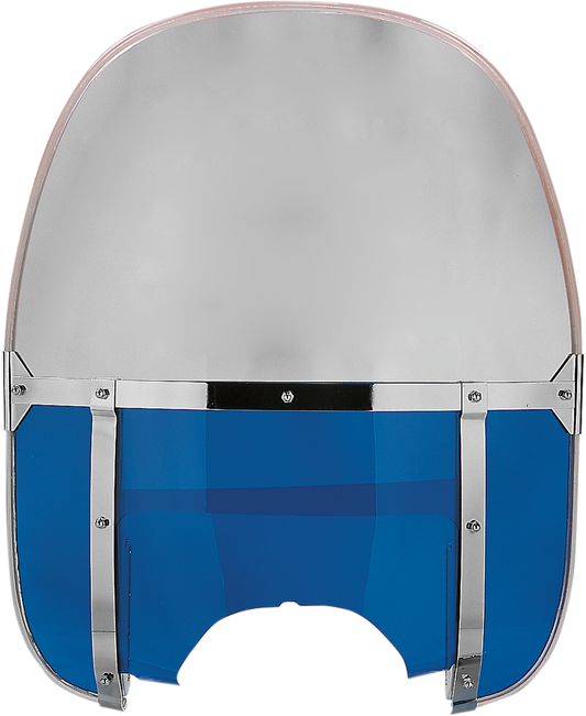 Blue Drag Specialties motorcycle windshield kit with mounting hardware and clear protective film, designed for cruiser bikes.
