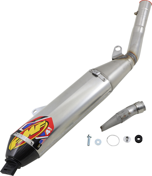 Aluminum FMF Factory 4.1 RCT muffler with sleek design, showcasing the FMF branding and polished surface.