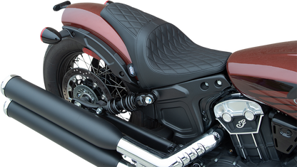 Black Diamond Stitch 3/4 Solo Seat for 2018-2022 Scout Bobber by Drag Specialties, showcasing the sleek design and stitching details.