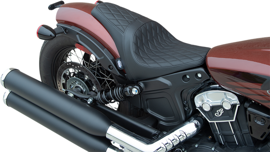 Black Diamond Stitch 3/4 Solo Seat for 2018-2022 Scout Bobber by Drag Specialties, showcasing the sleek design and stitching details.