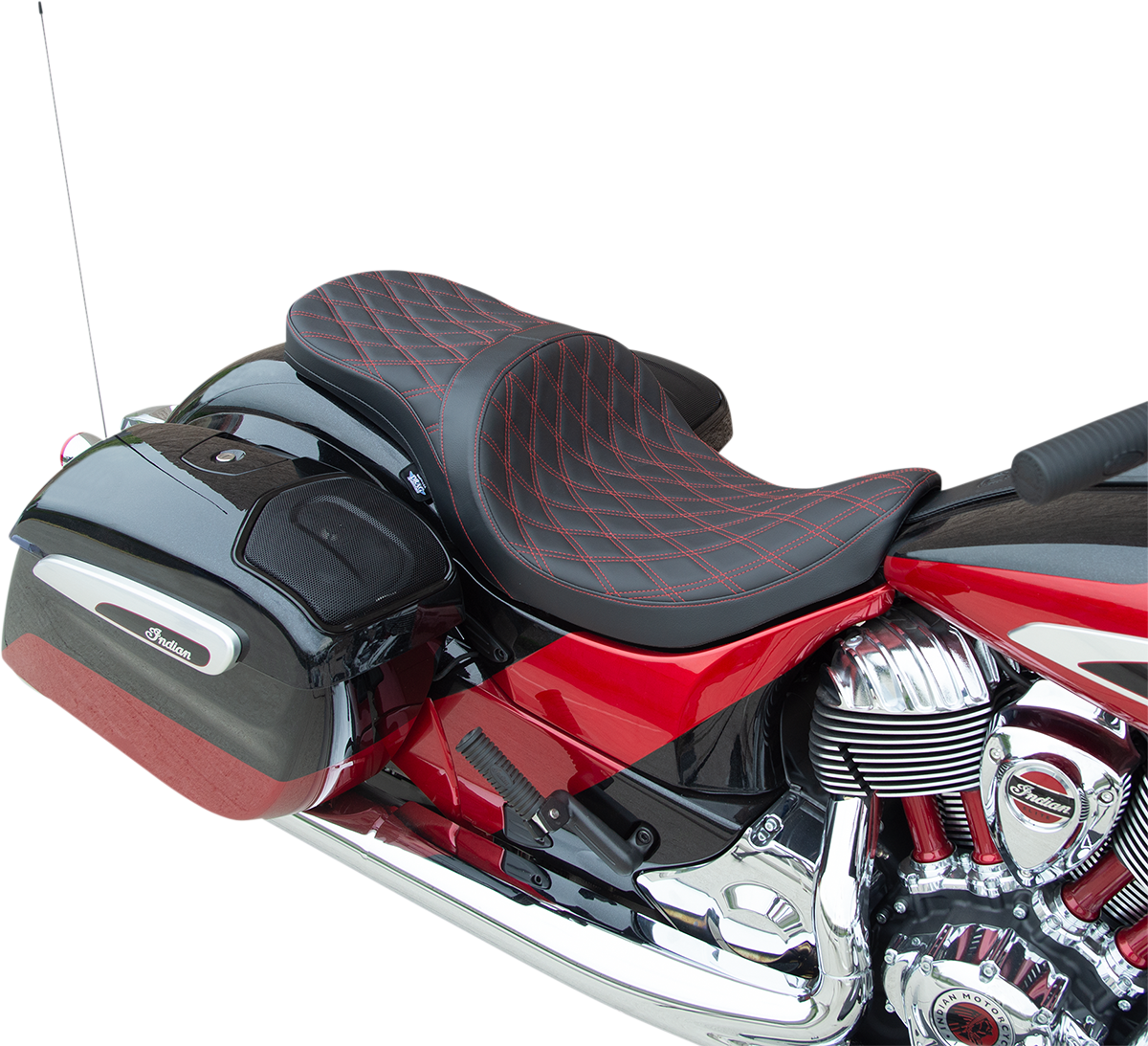 DRAG SPECIALTIES SEATS low profile touring seat with double diamond stitching and red accents for Indian motorcycles 2014-2022