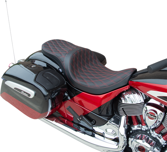 DRAG SPECIALTIES SEATS low profile touring seat with double diamond stitching and red accents for Indian motorcycles 2014-2022
