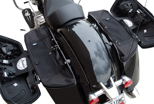 Indian saddlebag liners for hard saddlebags by Drag Specialties Seats, part 3501-1646, shown in black with detailed stitching.