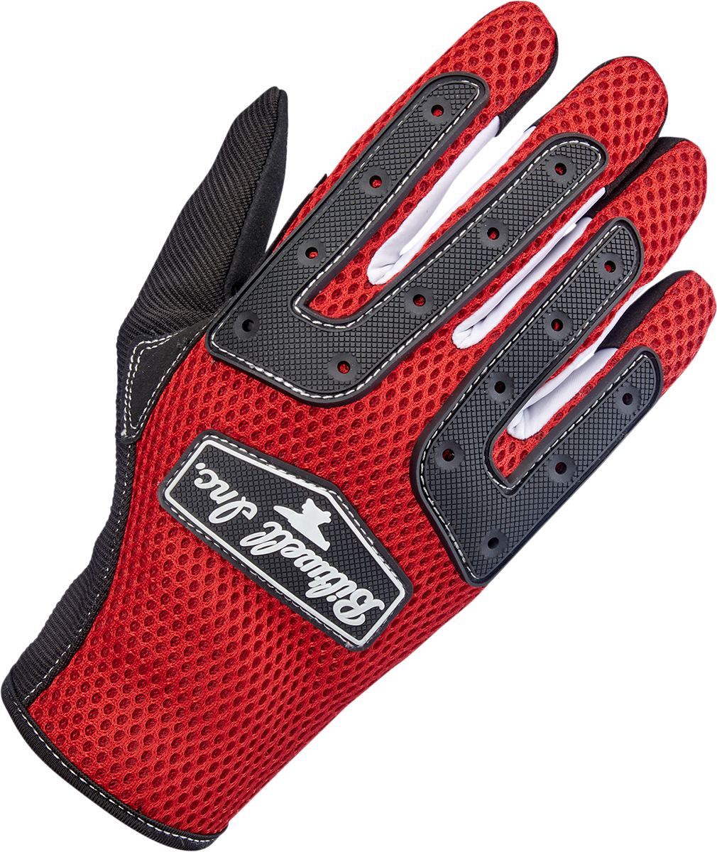 Red BILTWELL Anza Gloves in XS size, featuring durable leather and detailed stitching, designed for motorcycle riding.