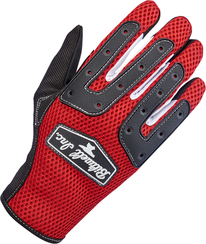 Red BILTWELL Anza Gloves in XS size, featuring durable leather and detailed stitching, designed for motorcycle riding.