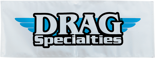 Drag Specialties 2.5x8 foot banner with two-color plastic exterior and eyelets for outdoor display and advertising.