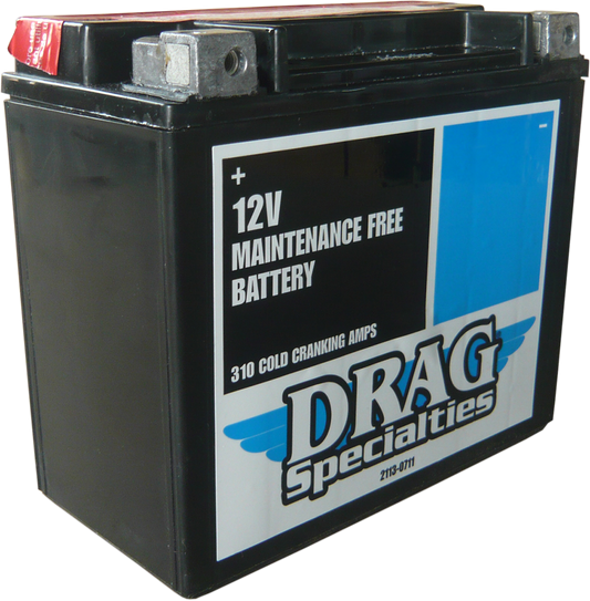 DRAG SPECIALTIES high-performance sealed motorcycle battery YTX20HBSFT CTX20H-BS with compact design and durable construction.