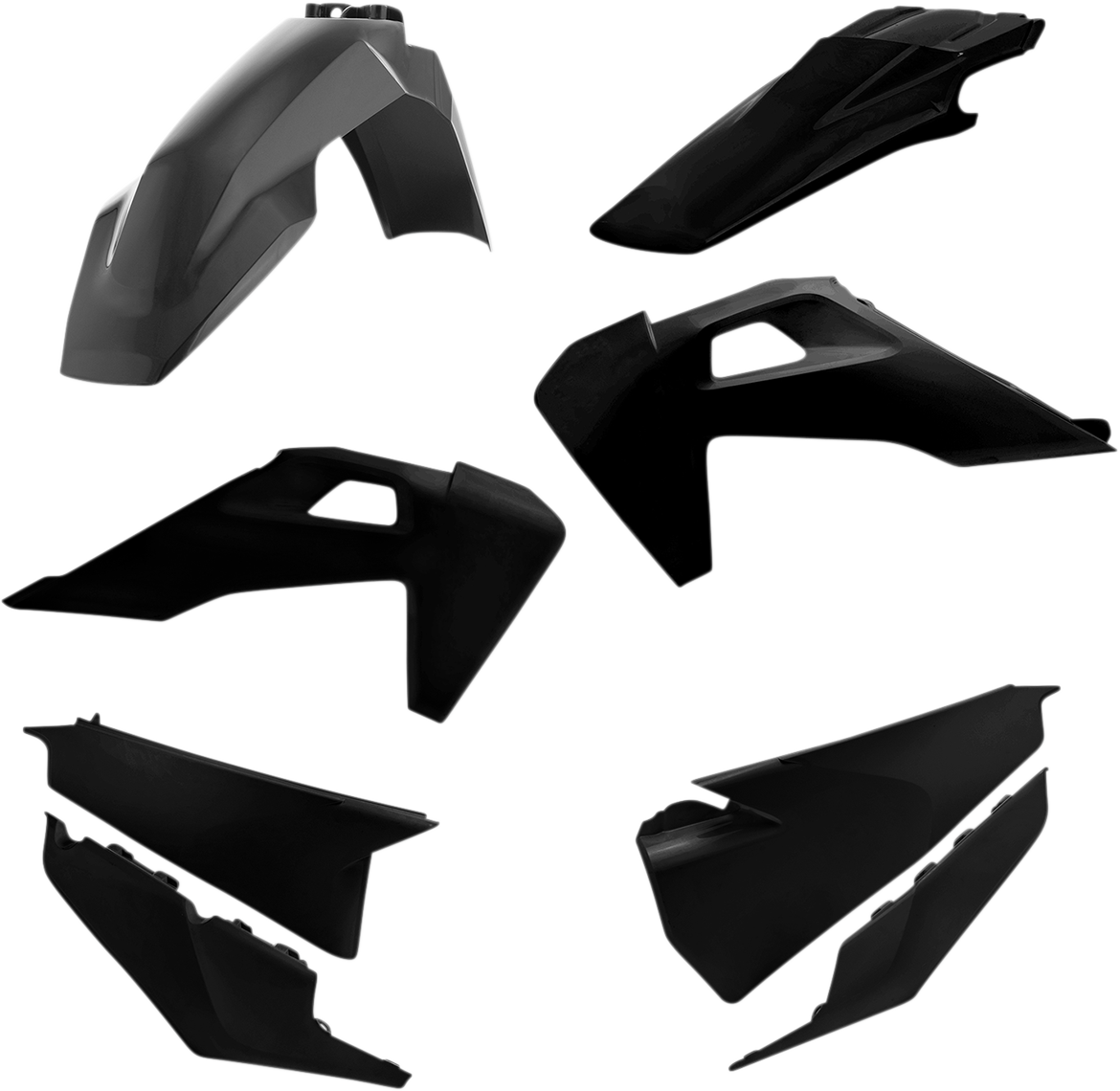 Black ACERBIS standard replacement body kit for motorcycles, designed for a custom fit and enhanced style.