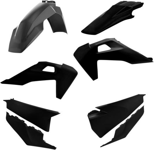 Black ACERBIS standard replacement body kit for motorcycles, designed for a custom fit and enhanced style.