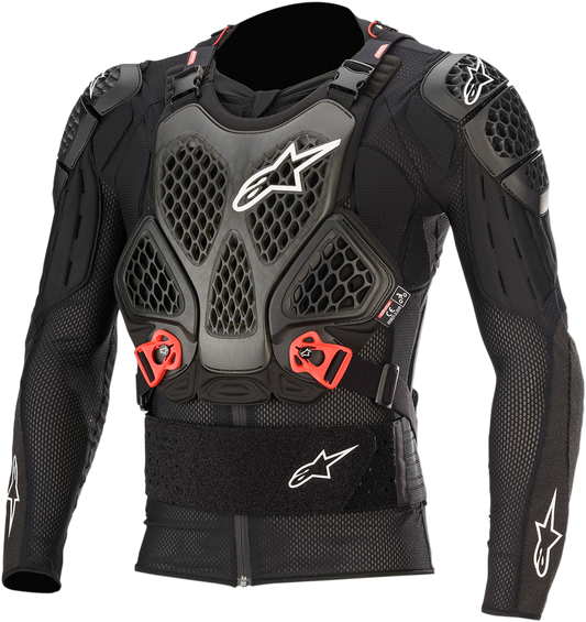 Alpinestars Bionic Tech v2 motorcycle jacket in black and red, 2XL size, featuring protective armor and sleek design.