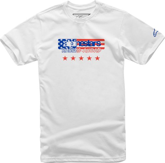 White ALPINESTARS USA Again T-Shirt in 2XL size, featuring the brand logo on the front, casual fit, and soft fabric.