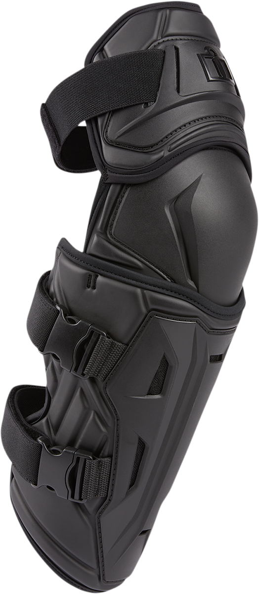 ICON Field Armor 3™ knee pads in black, size large/extra large, with padded protection and adjustable straps for motorcycle riding.