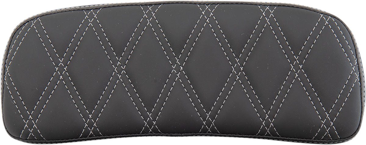 Drag Specialties Chopped Tour-Pak pad in black and silver with diamond stitching for motorcycle touring seats.