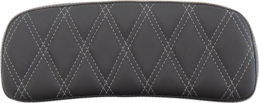 Drag Specialties Chopped Tour-Pak pad in black and silver with diamond stitching for motorcycle touring seats.