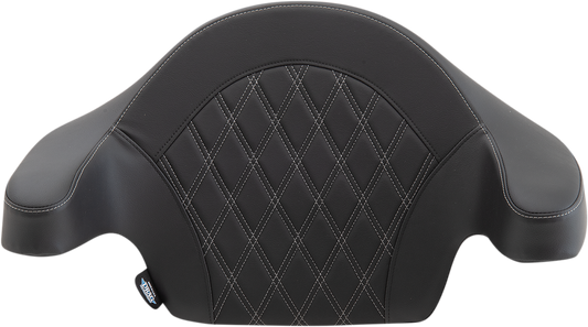 Drag Specialties King-Pak Pad with Double Diamond Silver Thread for Harley-Davidson Tour-Pak and Tour Box, featuring premium seat design.