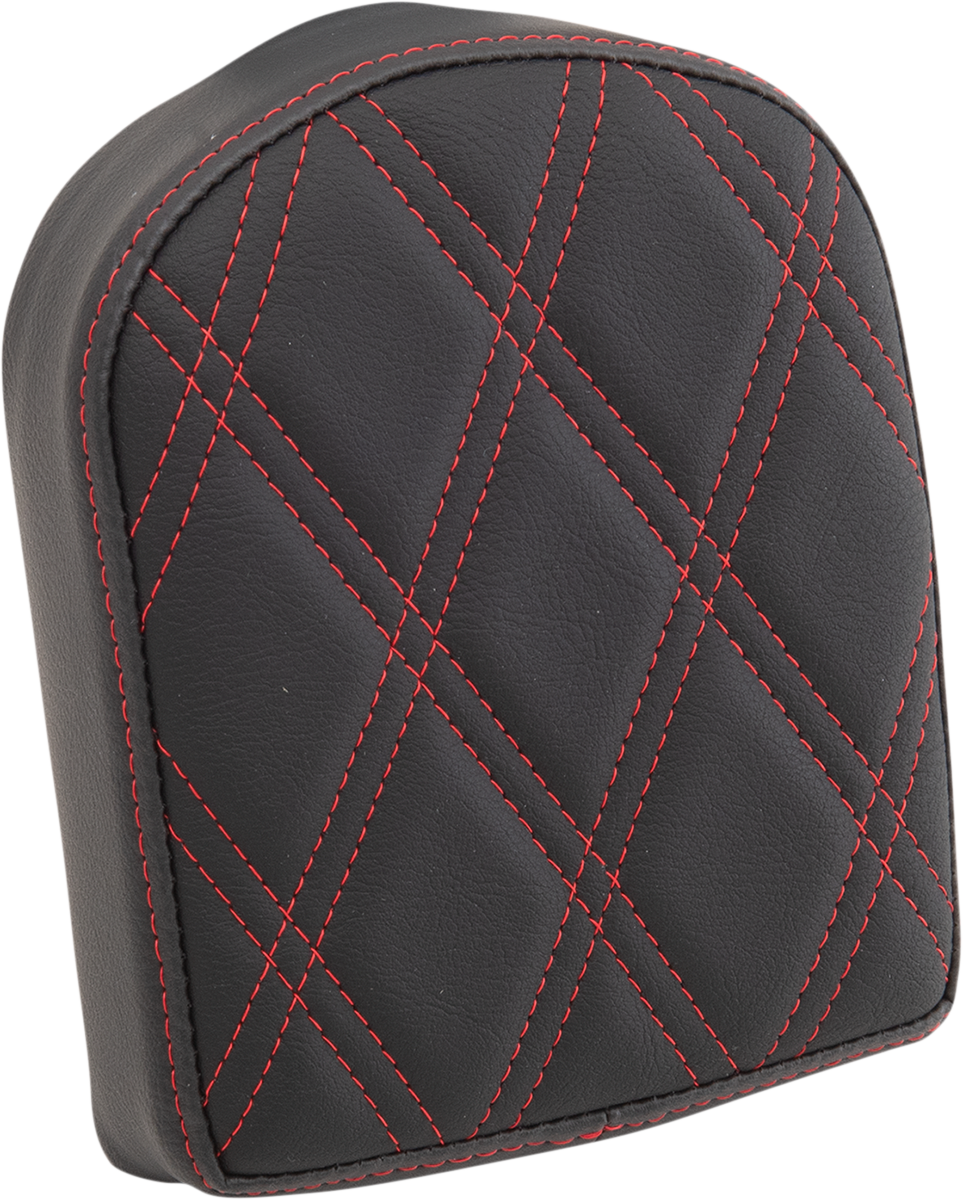 Drag Specialties Seats Double Diamond Red Sissy Bar Pad, short motorcycle sissy bar cushion with red diamond stitching detail.