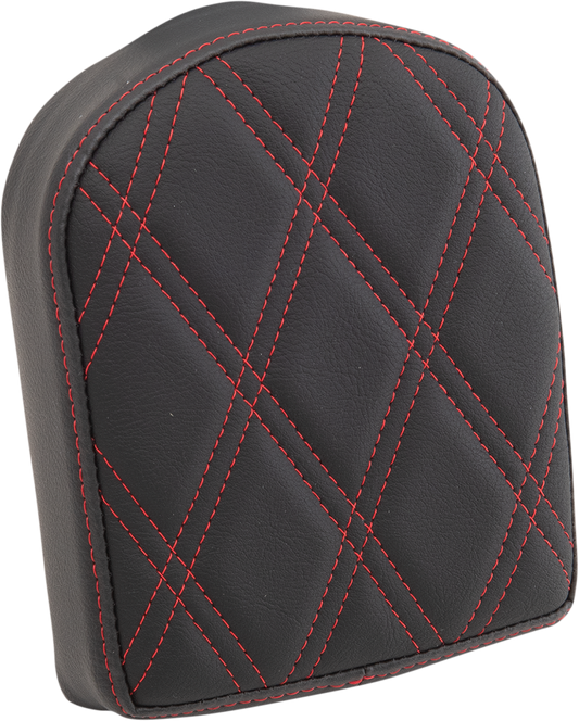 Drag Specialties Seats Double Diamond Red Sissy Bar Pad, short motorcycle sissy bar cushion with red diamond stitching detail.