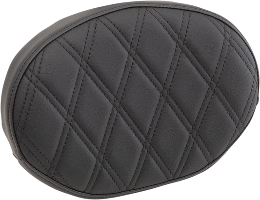 Black sissy bar pad with double diamond stitching for Harley-Davidson, designed by Drag Specialties Seats, part #0822-0446.