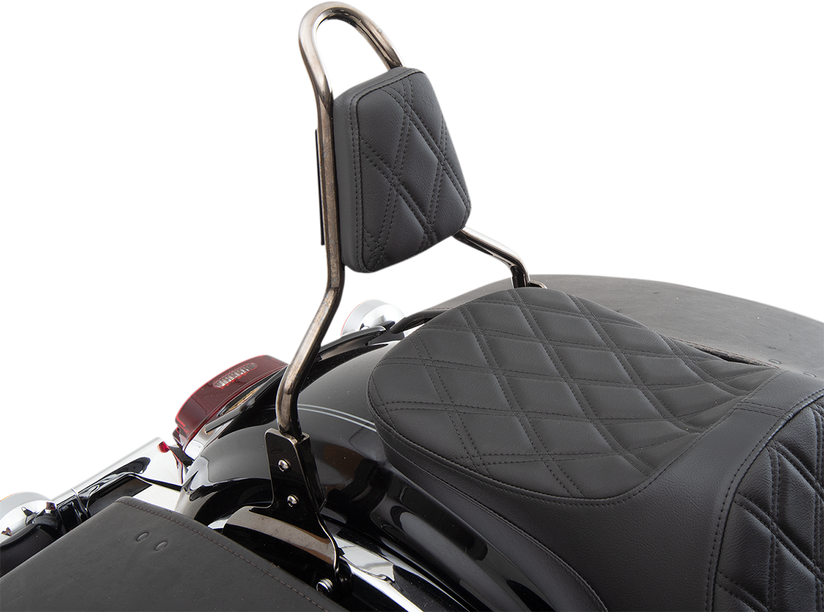 Black tapered backrest pad with double diamond stitching from Drag Specialties Seats, designed for motorcycle seats.