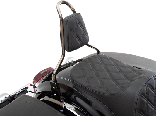 Black tapered backrest pad with double diamond stitching from Drag Specialties Seats, designed for motorcycle seats.