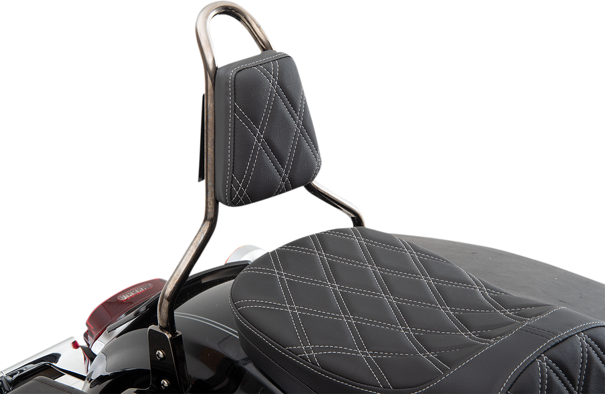 DRAG SPECIALTIES SEATS tapered backrest pad with double diamond silver stitching for motorcycle seats.