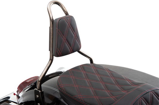 Drag Specialties Seats tapered backrest pad with double diamond red stitching, designed for motorcycle seats.