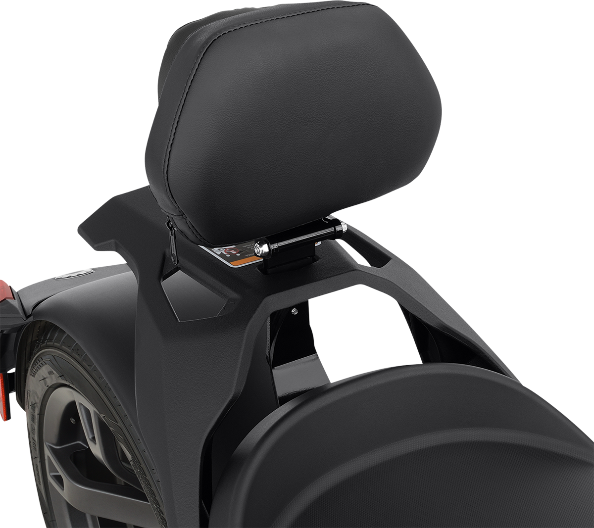 Black SHOW CHROME quick-detach backrest for Ryker 2019-2021 engine, designed by Bill's Exhausts, shown in the image.
