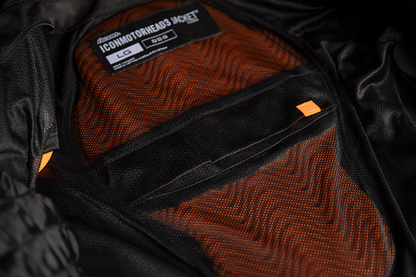 Black ICON Motorhead3™ jacket in 3XL size, featuring a sleek design and durable material, from Bill's Exhausts.