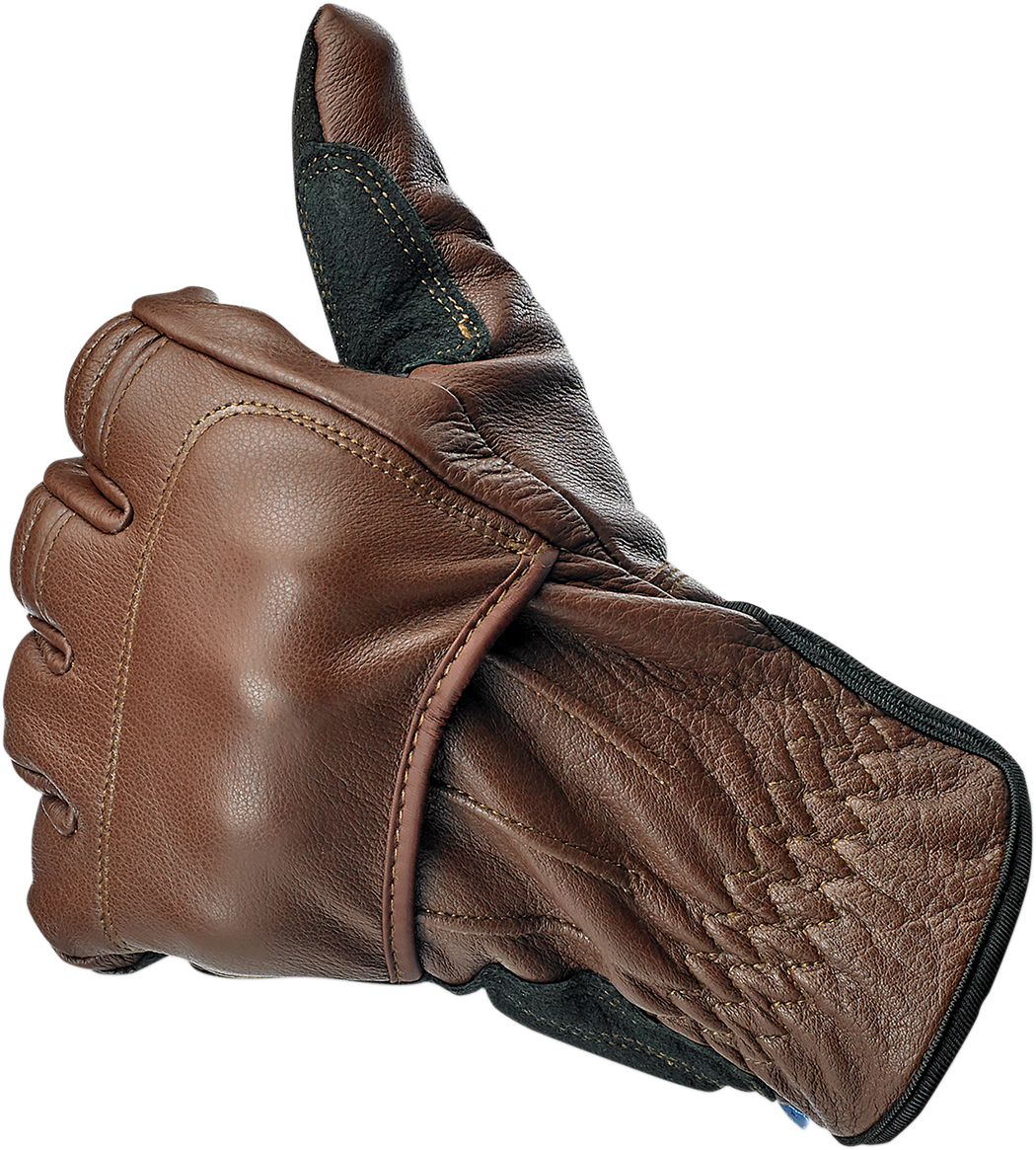 BILTWELL Belden gloves in chocolate and black, large size, motorcycle riding gloves with durable leather construction.