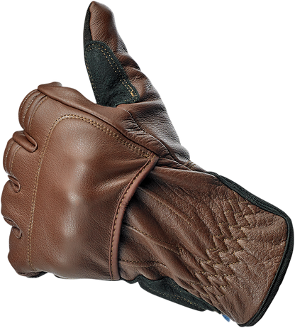 BILTWELL Belden gloves in chocolate and black, large size, motorcycle riding gloves with durable leather construction.