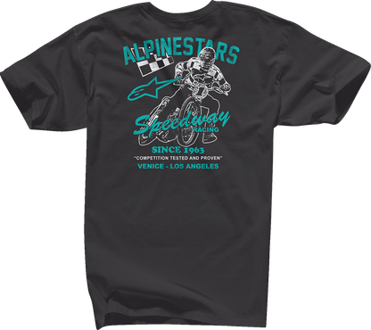 Bill's Exhausts Alpinestars Speedway T-Shirt in black, large size, with front print and classic crew neck design.
