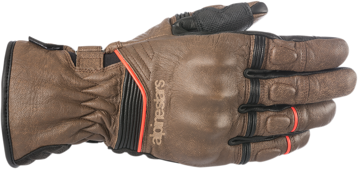 Alpinestars Café Divine Drystar leather gloves in brown and black, 2XL size, with reinforced knuckles and stylish design.