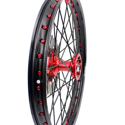 KKE 21 & 19 Casting Spoked MX Wheels Rims Set for Honda CR125R CR250R 2002-2012 Red Nipple Black Spoke Discs - Howling Moto
