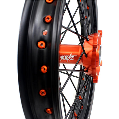 KKE 19"*1.6/16"*1.85 Big Kid's Wheels Rims Set For KTM SX85 2021 2022 2023 2024 Orange Nipples & Black Spokes - Howling Moto