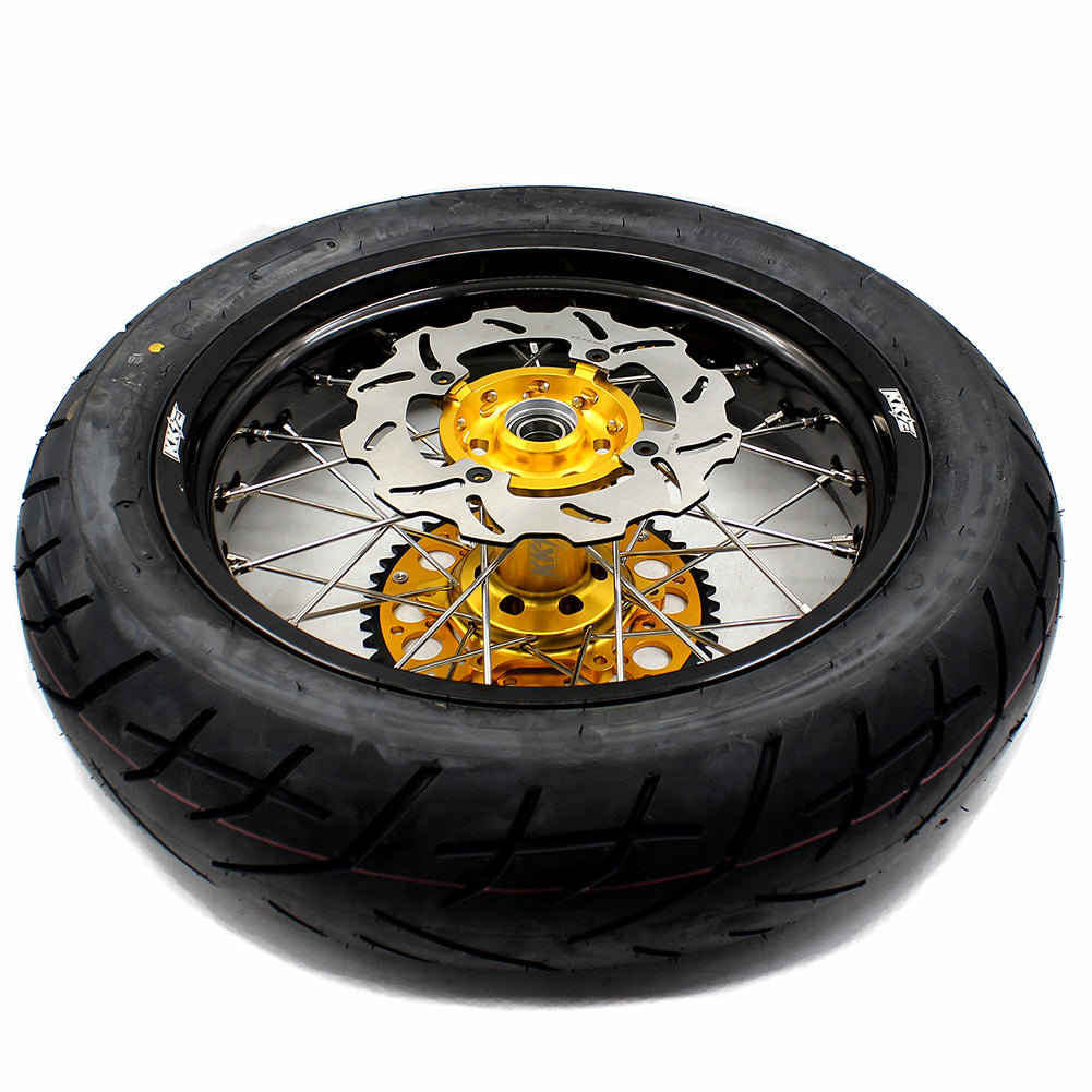 KKE 3.5 & 4.25*17inch Supermoto Rims Tires for SUZUKI RMZ250 2007-2024 RMZ450 2005-2024 Gold - Howling Moto