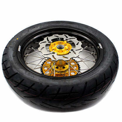 KKE 3.5 & 4.25*17inch Supermoto Rims Tires for SUZUKI RMZ250 2007-2024 RMZ450 2005-2024 Gold - Howling Moto