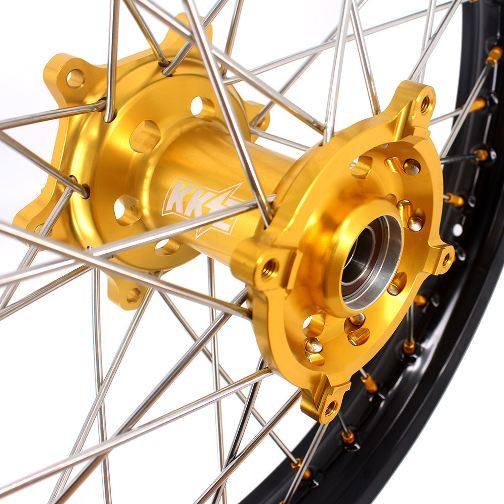 KKE 21 & 19 MX Rims for Suzuki RMZ250 2007-2024 RMZ450 2005-2024 Gold Nipple - Howling Moto