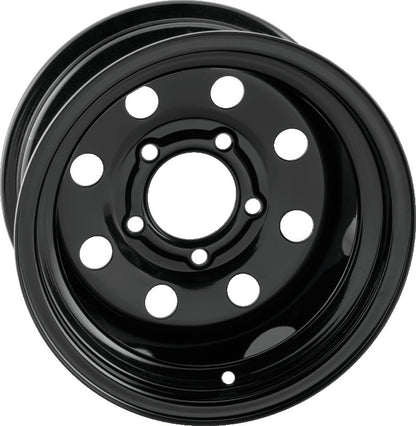 QuadBoss Steely Wheel 12x7 steel wheel with black powder coating for powersports vehicles, featuring 2+5 and 5/4.5 bolt pattern.