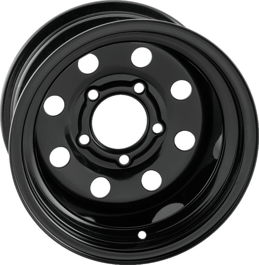 QuadBoss Steely Wheel 12x7 steel wheel with black powder coating for powersports vehicles, featuring 2+5 and 5/4.5 bolt pattern.