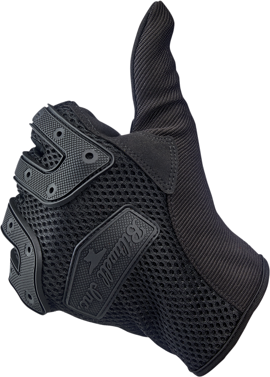 Black Biltwell Anza gloves in large size, featuring durable material and secure fit, designed for motorcycle riding comfort.
