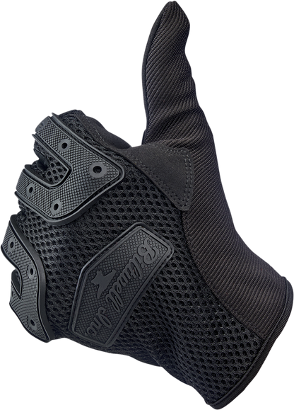 Black Biltwell Anza gloves in large size, featuring durable material and secure fit, designed for motorcycle riding comfort.