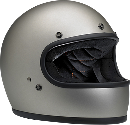 BILTWELL Gringo Helmet in flat titanium finish, small size, featuring a sleek motorcycle helmet design with matte surface.