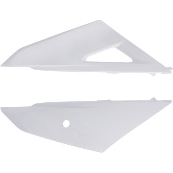 White ACERBIS upper side panels for Honda CRF250R and CRF450R 2025 motorcycle, showing the body panels on the bike.