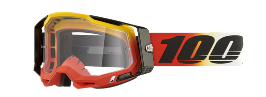 Bill's Exhausts 100% Racecraft 2 Goggles in clear, featuring a sleek design and adjustable straps for racing and motocross use.