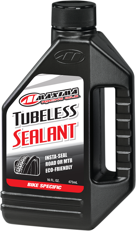 MAXIMA RACING OIL Tire Sealant in 16 fl oz bottle for mountain and road bikes, designed to prevent flats and seal punctures.