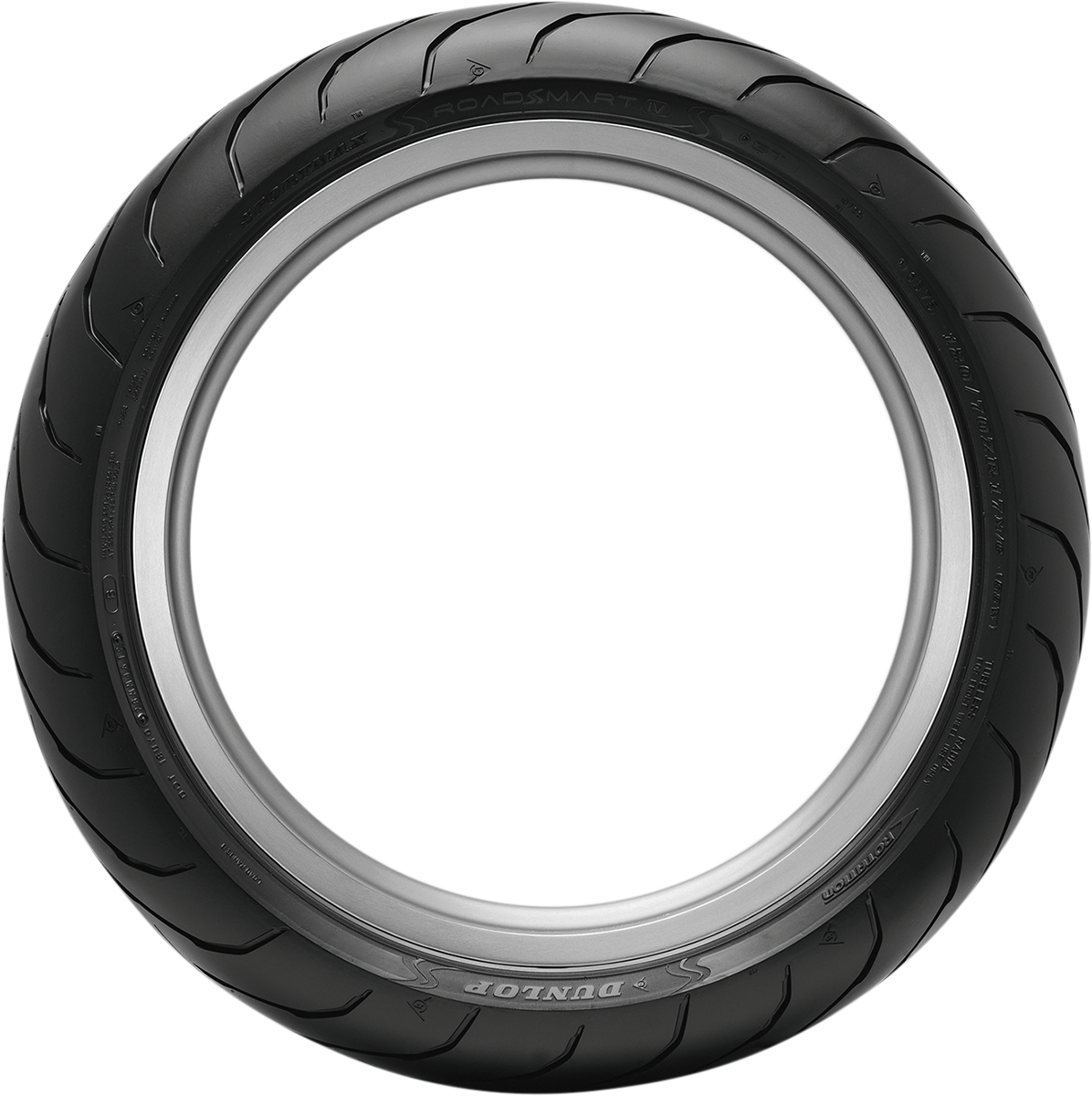 DUNLOP Sportmax Roadsmart IV front motorcycle tire 120/70ZR18 with tread pattern, sidewall details, and branding visible.
