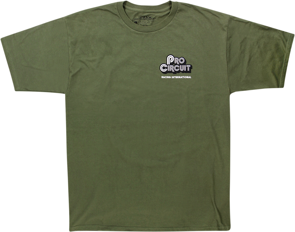 Green PRO CIRCUIT Pit Bike T-Shirt in XL with retro design, featuring bold graphics on the front.