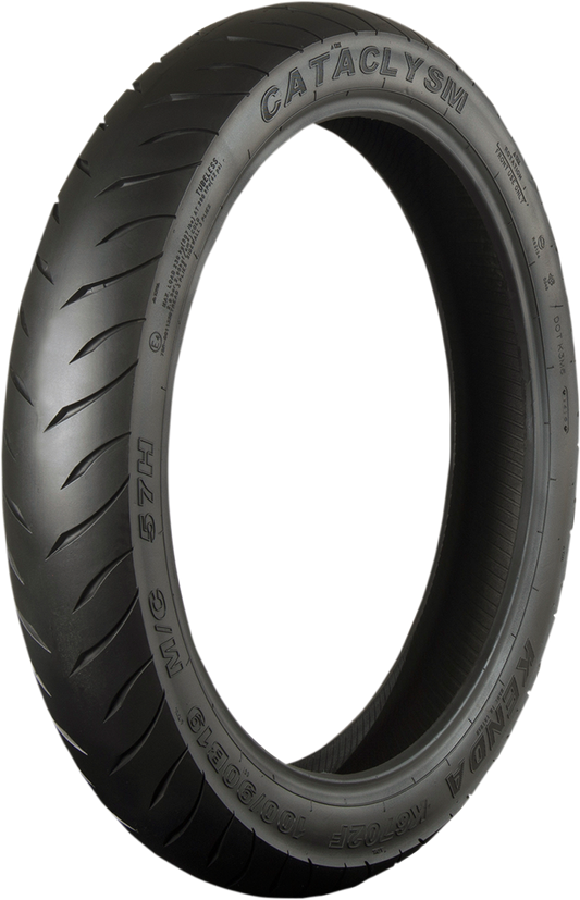 KENDA K6702 Cataclysm front motorcycle tire 130/60B19 with enhanced grip and durability, featuring tread pattern for improved traction.