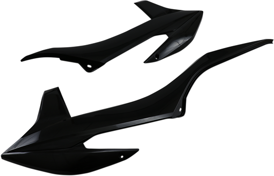 Black Acerbis radiator shrouds for motorcycle body protection, featuring sleek design and compatibility with specific models.