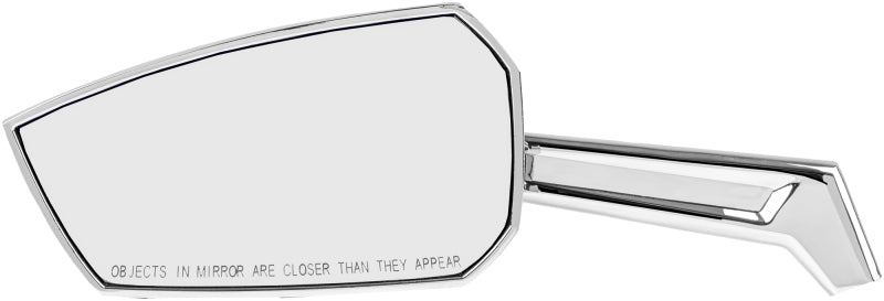 Kuryakyn Enygma chrome motorcycle mirrors with black mounting stems, designed for custom motorcycle enhancement.